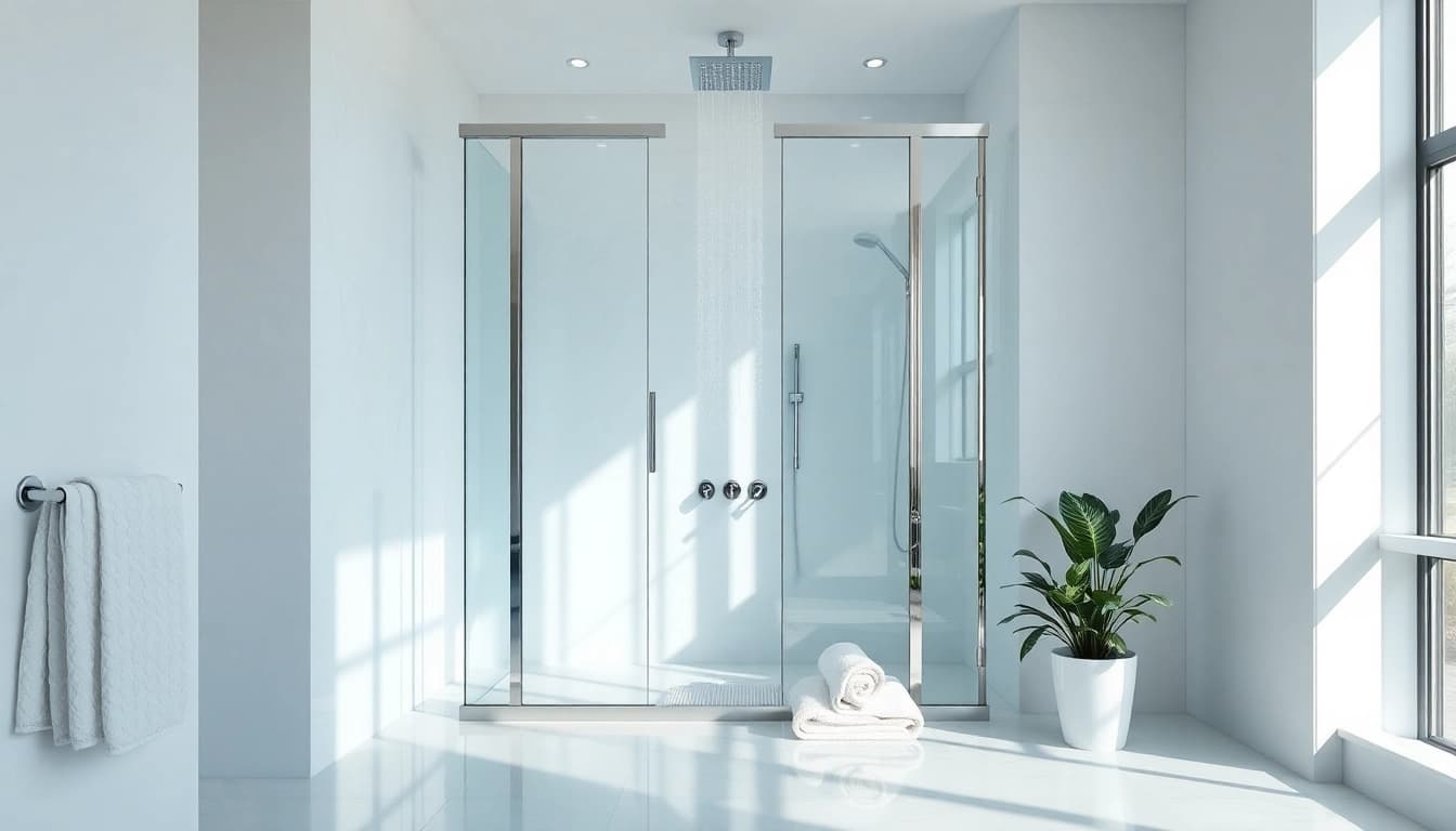 Duschkabine 80x80 in elegant Badezimmer mit Glaswänden und modernen Armaturen.