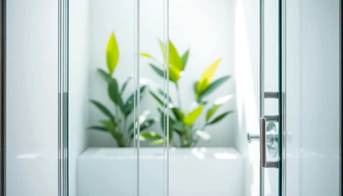 Stylish shower sliding doors in a contemporary bathroom, demonstrating modern design and elegance.