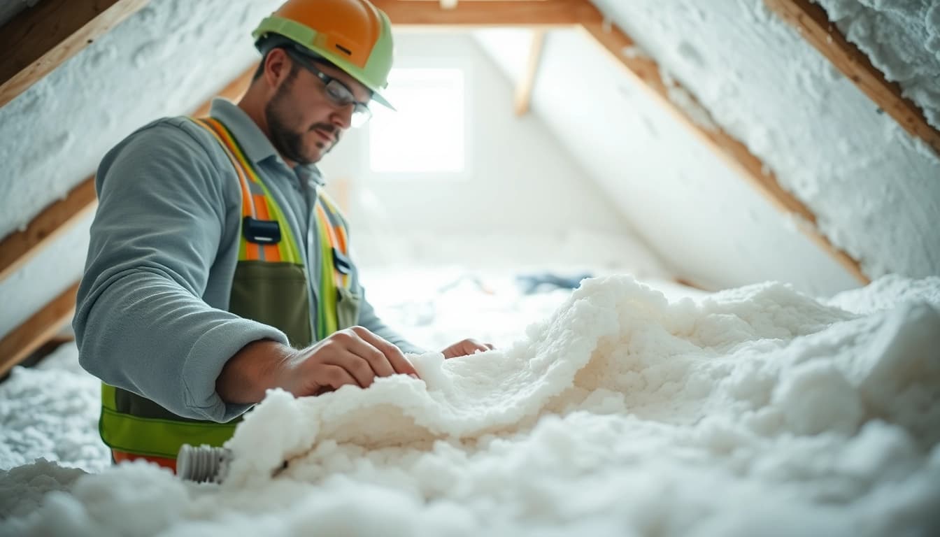 Assessing spray foam insulation removal cost during a professional attic job.