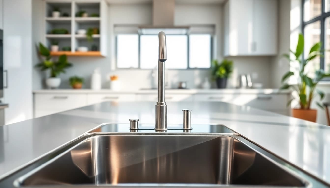 Install a sleek steel sink in a modern kitchen showcasing contemporary design.
