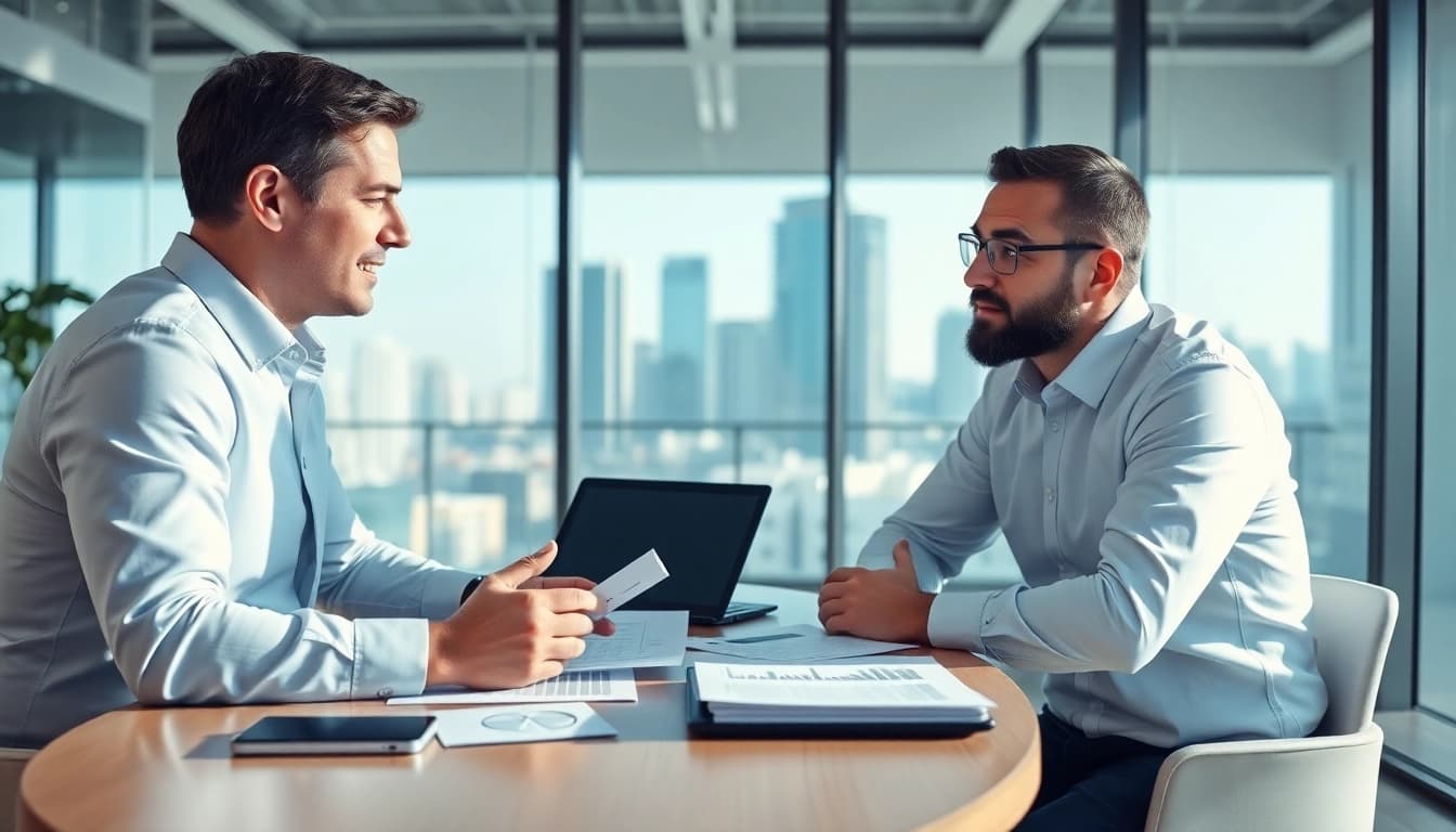 A dedicated fiduciary financial advisor nova va discussing strategies with a client in a modern office.