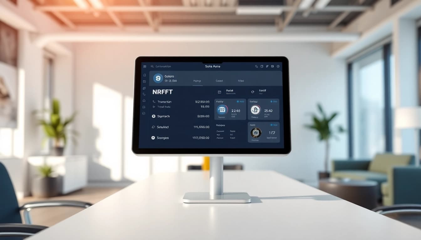 Manage transactions efficiently with this Solana Wallet interface in a modern office.