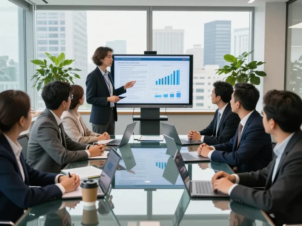 Team collaborating in a corporate meeting about venture capital funding strategies.