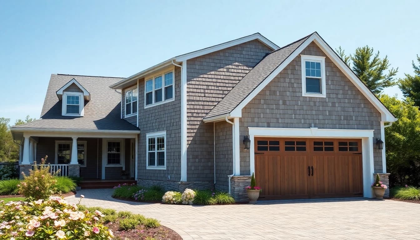 Explore stunning cape cod homes with attached garages surrounded by beautiful landscaping.