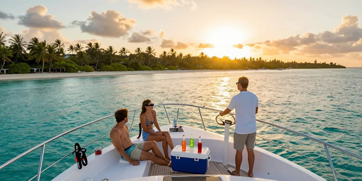 yacht rental punta cana couple enjoying sunset cruise on luxury yacht with drinks and snorkeling gear