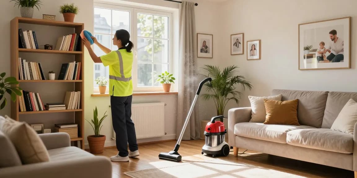 Residential cleaning by Skenda Reinigungen in Bern, showcasing a spotless living room environment.