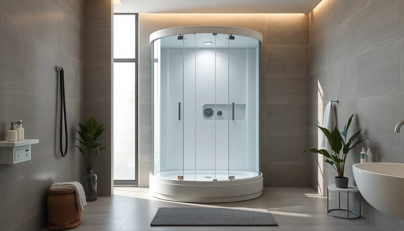 Erleben Sie die sonni Duschkabine in einem eleganten Badezimmer mit klaren Linien und modernem Design.