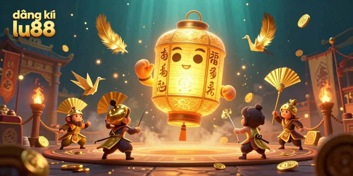 Engage with the exciting world of đăng ký lu88 in a vibrant casino scene featuring lucky symbols and golden lanterns.