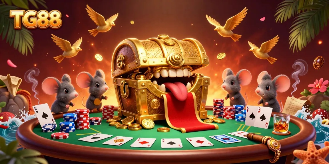 Experience thrilling gameplay at TG88 with a dynamic casino scene filled with poker elements.