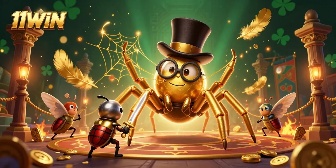 Win big at 11WIN with captivating 3D casino illustrations featuring golden characters.