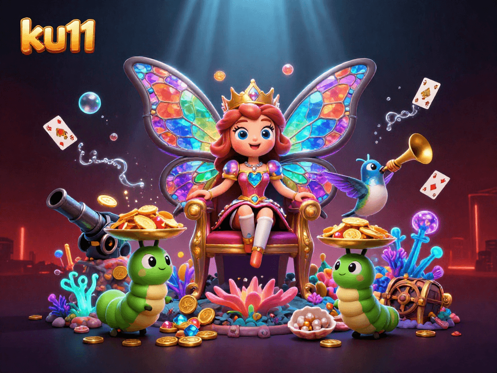 ku11 players betting in a vibrant underwater casino scene with colorful characters and treasure