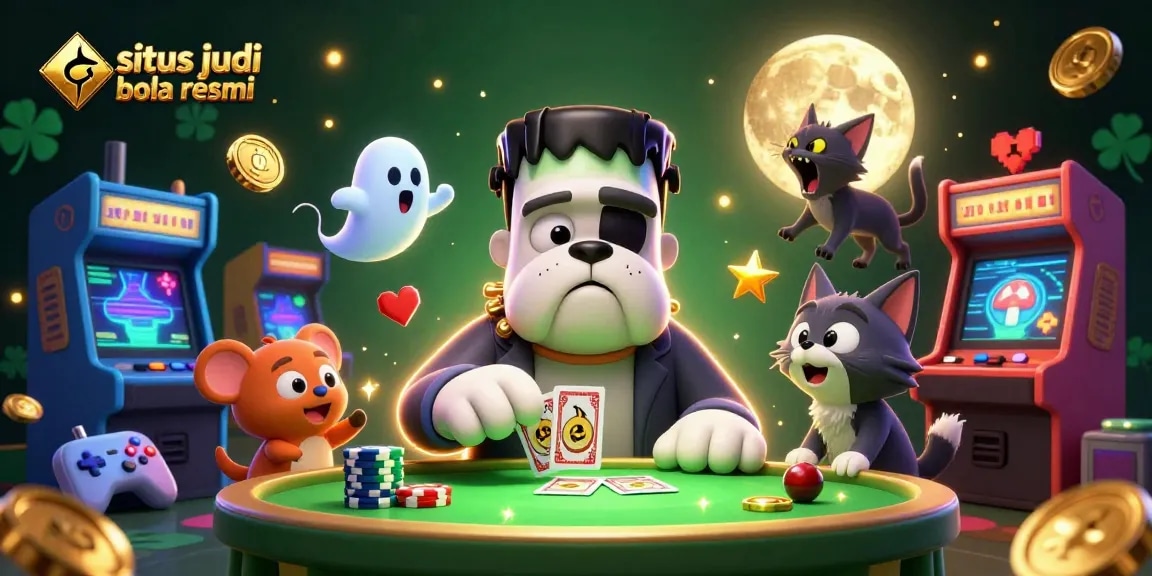 Engage with situs judi bola resmi at a lively game table featuring unique cartoon characters and animated gaming elements.
