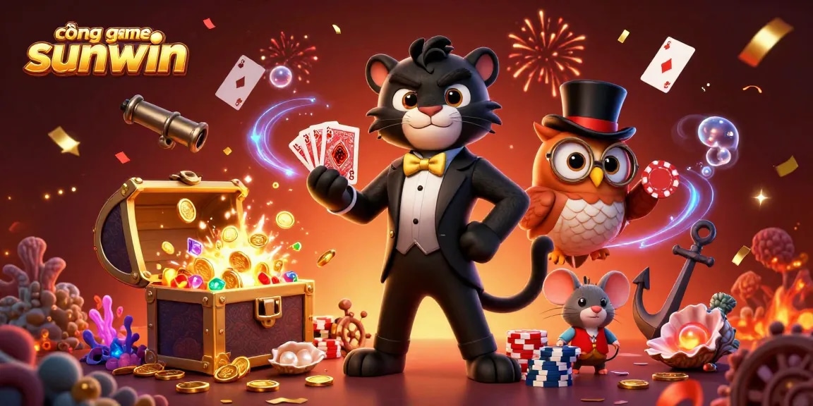 Engage with cổng game sunwin while the panther deals cards amidst an underwater jackpot.