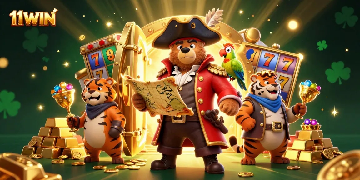 11WIN pirate-themed slot adventure with vibrant characters and treasure elements.
