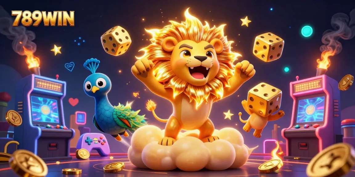 Experience thrilling wins with 789WIN in this vibrant, 3D digital casino scene.