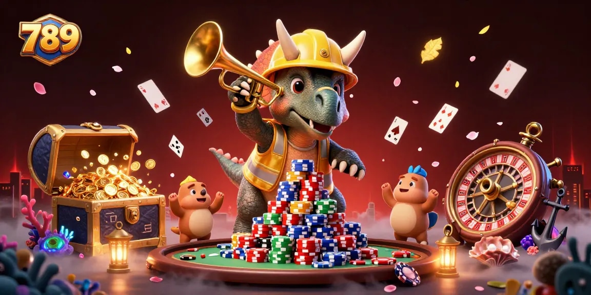 Engage with 789 poker games in a vibrant casino scene with dynamic characters and elements.