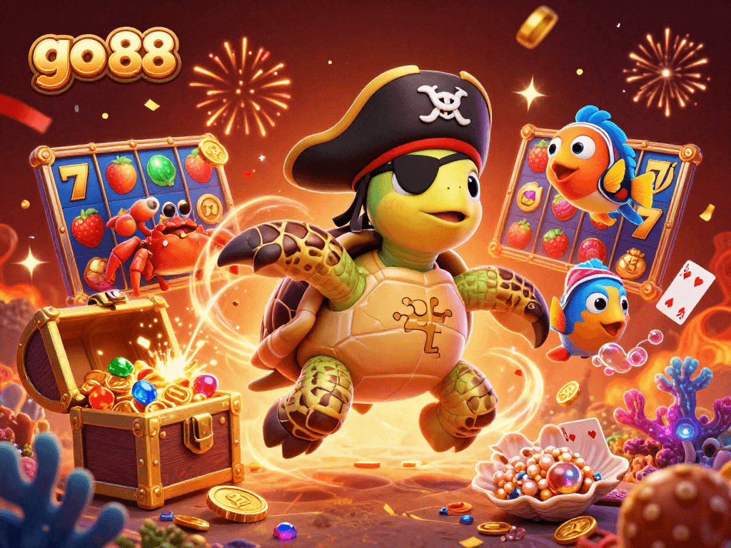 Experience go 88 thrills with a vibrant underwater casino scene featuring unique characters.
