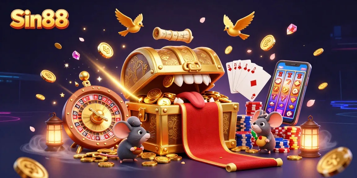 Experience thrilling gameplay at Sin88 with a treasure chest luring adventurers through unique casino games.