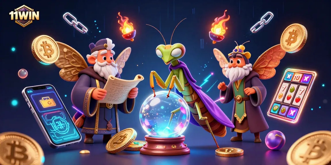 Experience wins at 11WIN with vibrant slots, Bitcoin coins, and mystical fortune tellers.