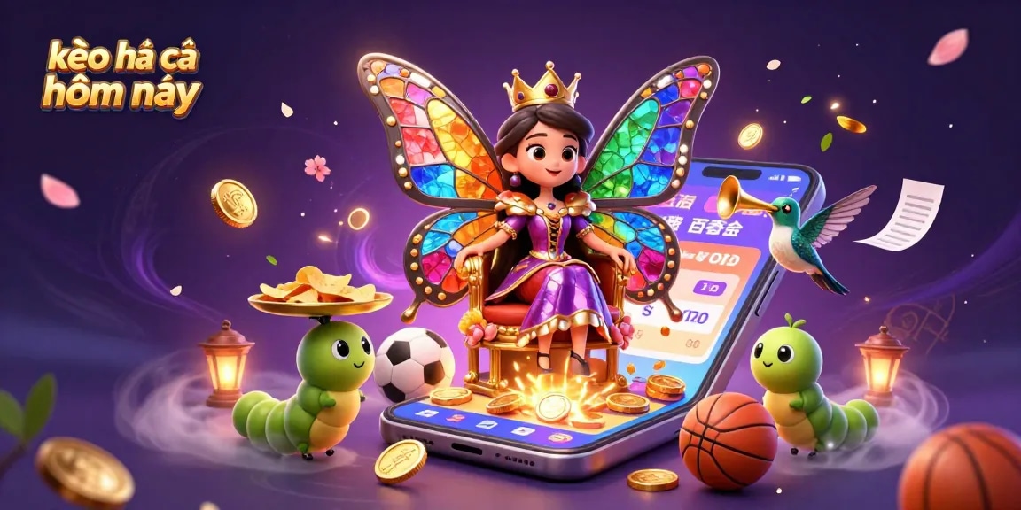 Engage in sports betting with kèo nhà cái hôm nay featuring a vibrant 3D illustration of a butterfly queen.