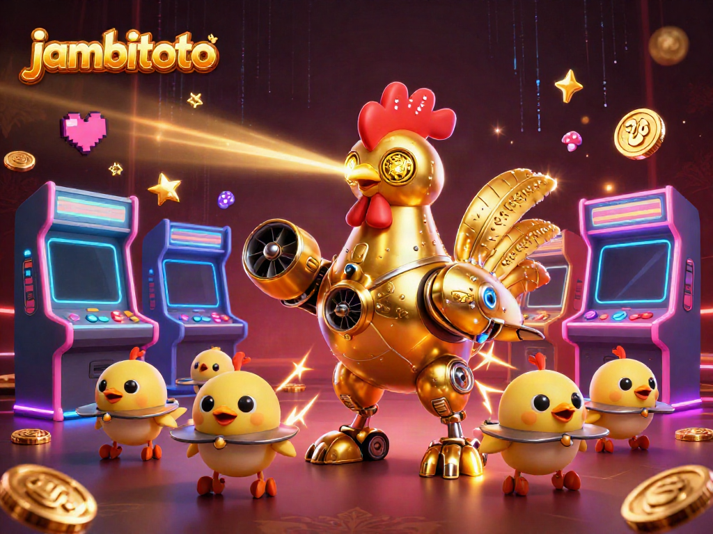 Experience excitement with jambitoto as a golden rooster robot showcases vibrant casino action.
