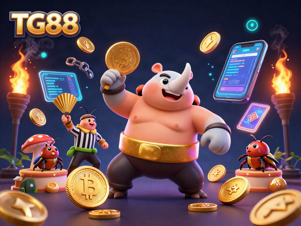 Experience thrilling gameplay with TG88's vibrant casino scene featuring fun characters and rich gaming elements.