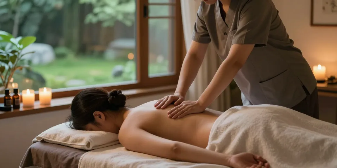Professional massage therapy showcasing 일산출장안마 with calming candles, essential oils, and soothing ambiance.