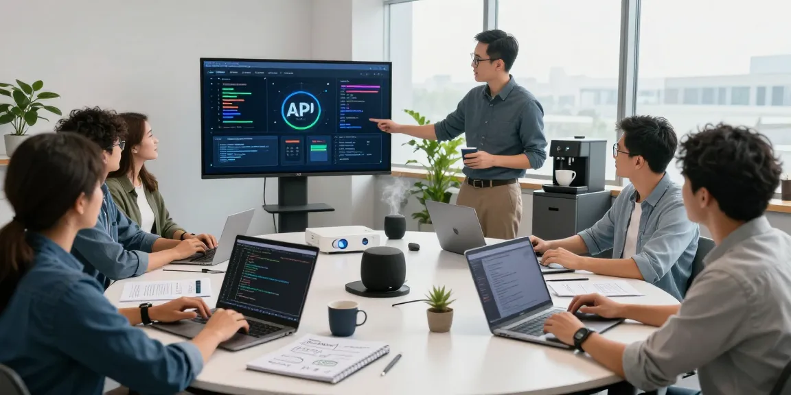 Waygrid team collaborating in a modern tech workspace, focusing on API management.