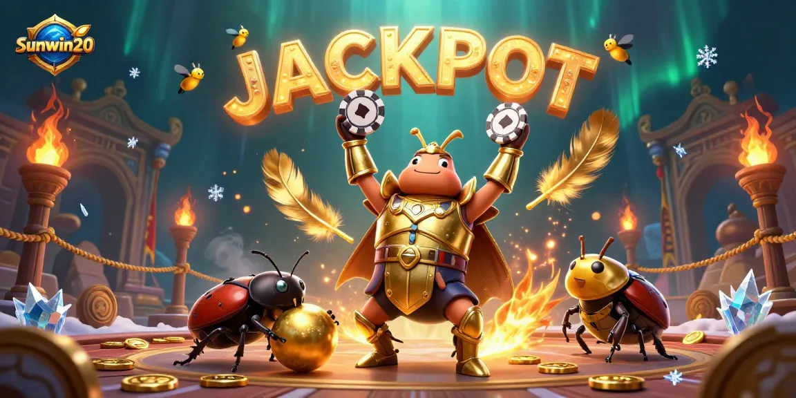 Engage in thrilling wins with sunwin20 in a vibrant casino scene featuring a heroic beetle