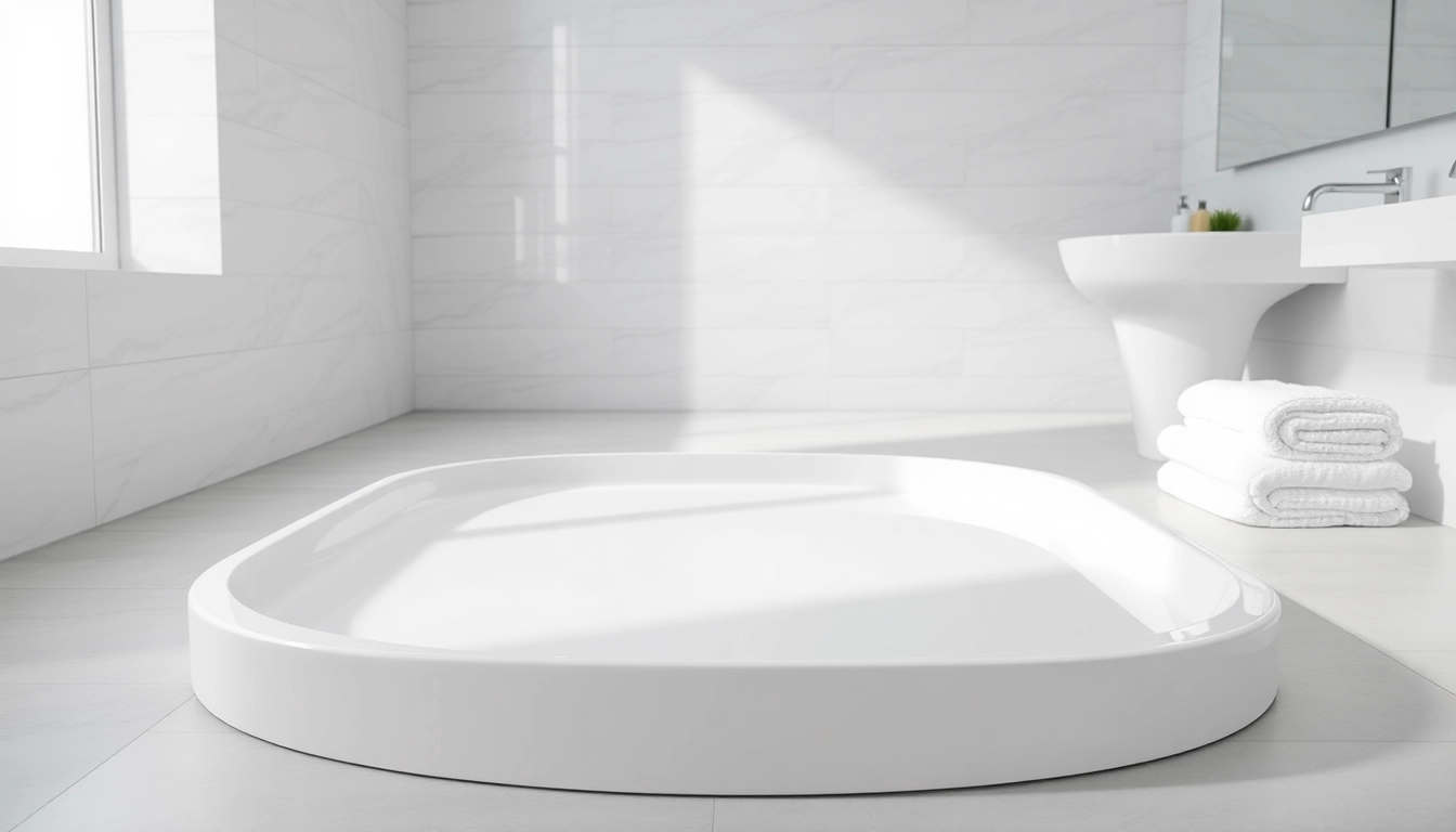View of a stylish shower base shower in a contemporary bathroom with elegant fixtures.