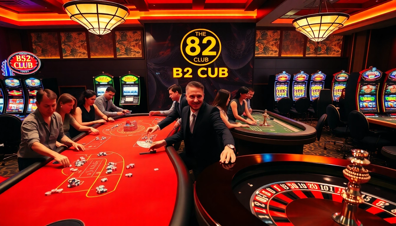 Players engaging in high-stakes poker at B52 CLUB, showcasing excitement and luxury in a modern casino.