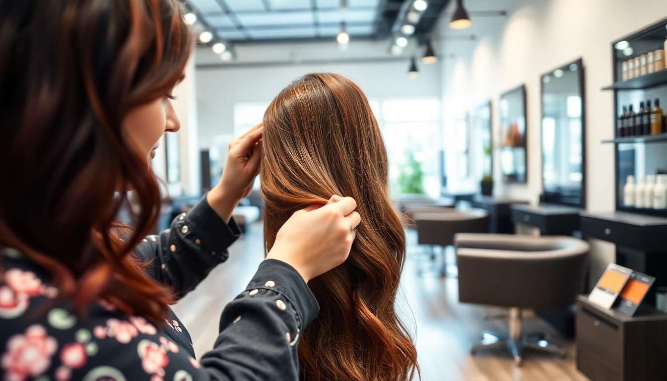 Hairfarbe Friseur scene with a stylist expertly applying color in a modern salon setting.
