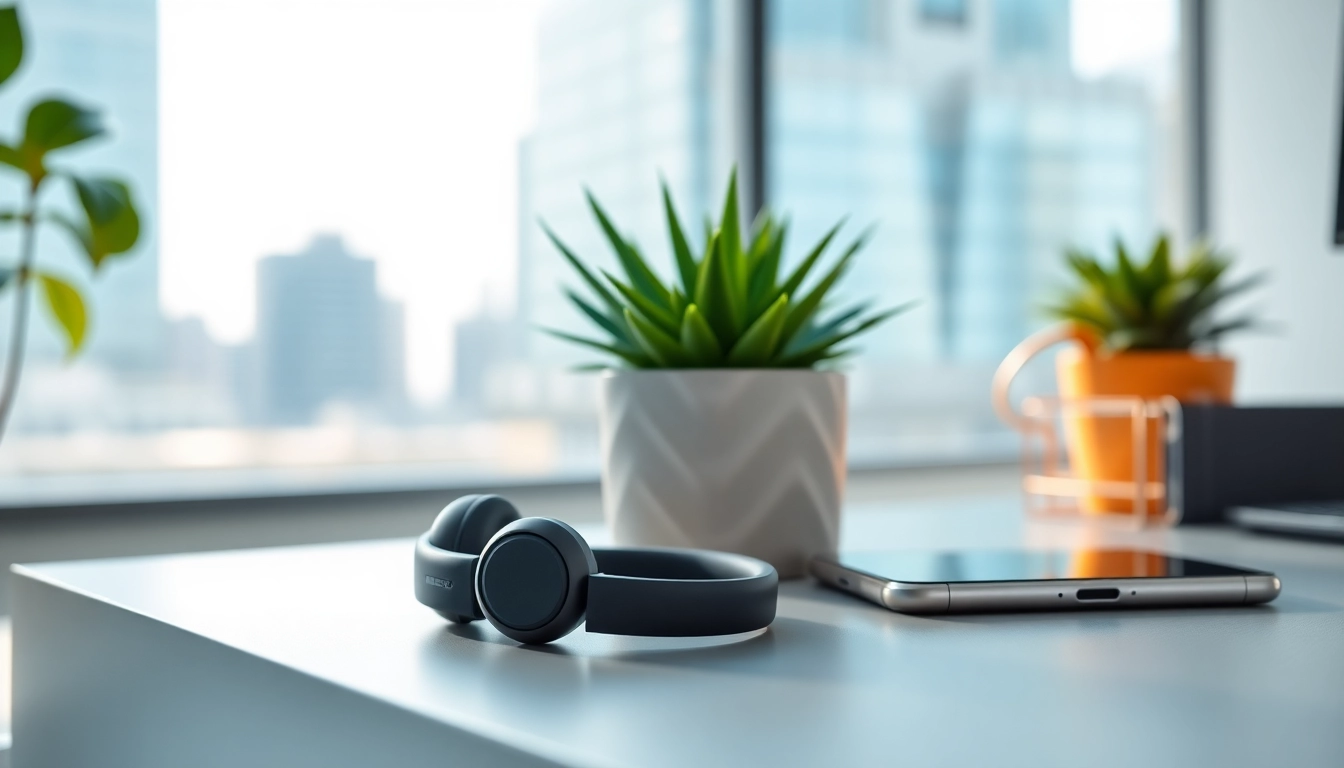 Experience the advanced features of F1 Bone Conduction Headphones displayed on a contemporary desk setup.