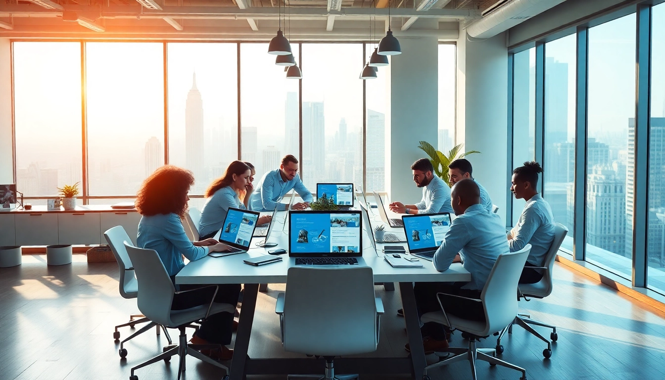 Dynamic team showcasing New York web design services in a modern workspace.