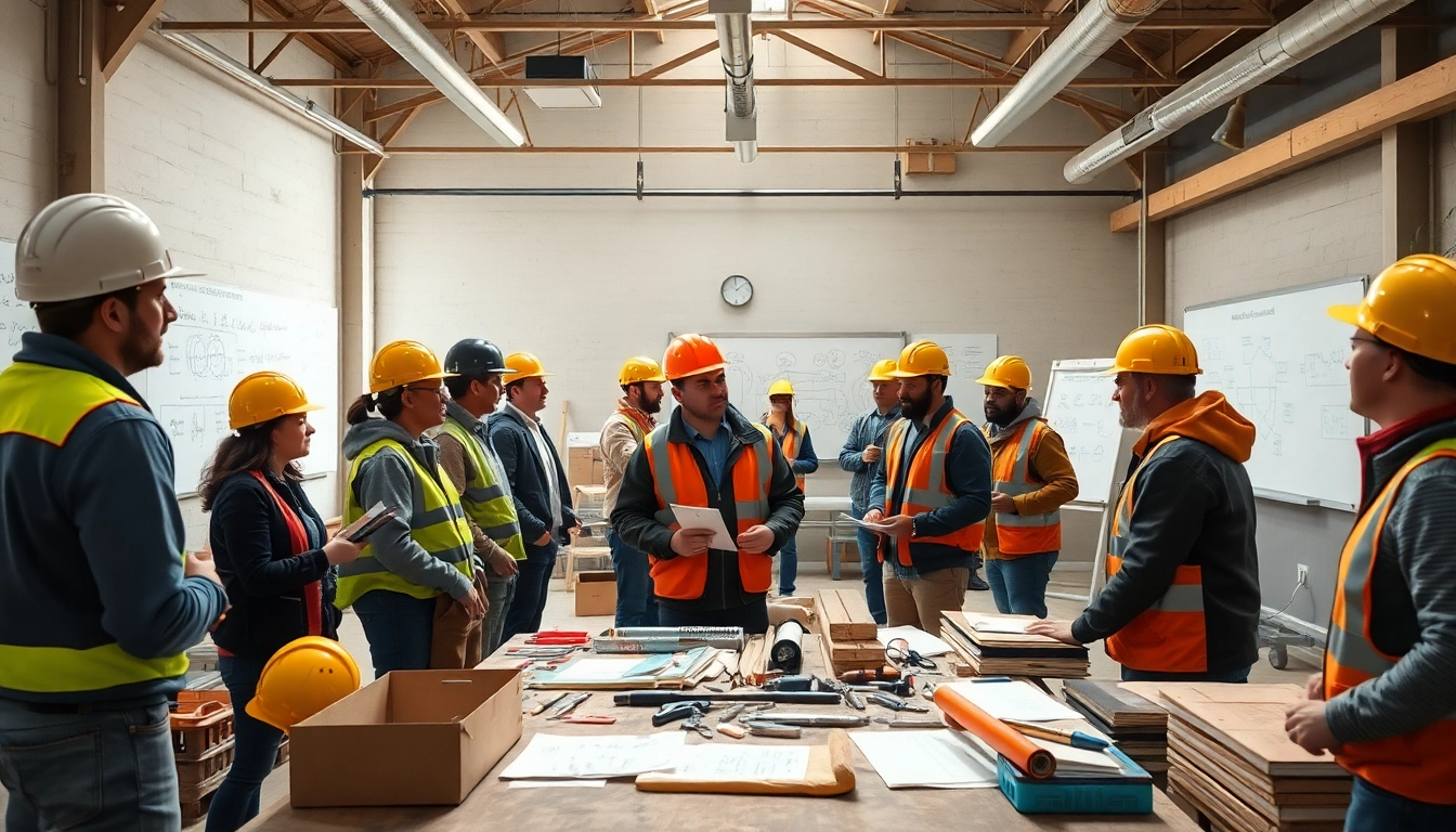 Individuals participating in construction training programs during an interactive workshop.