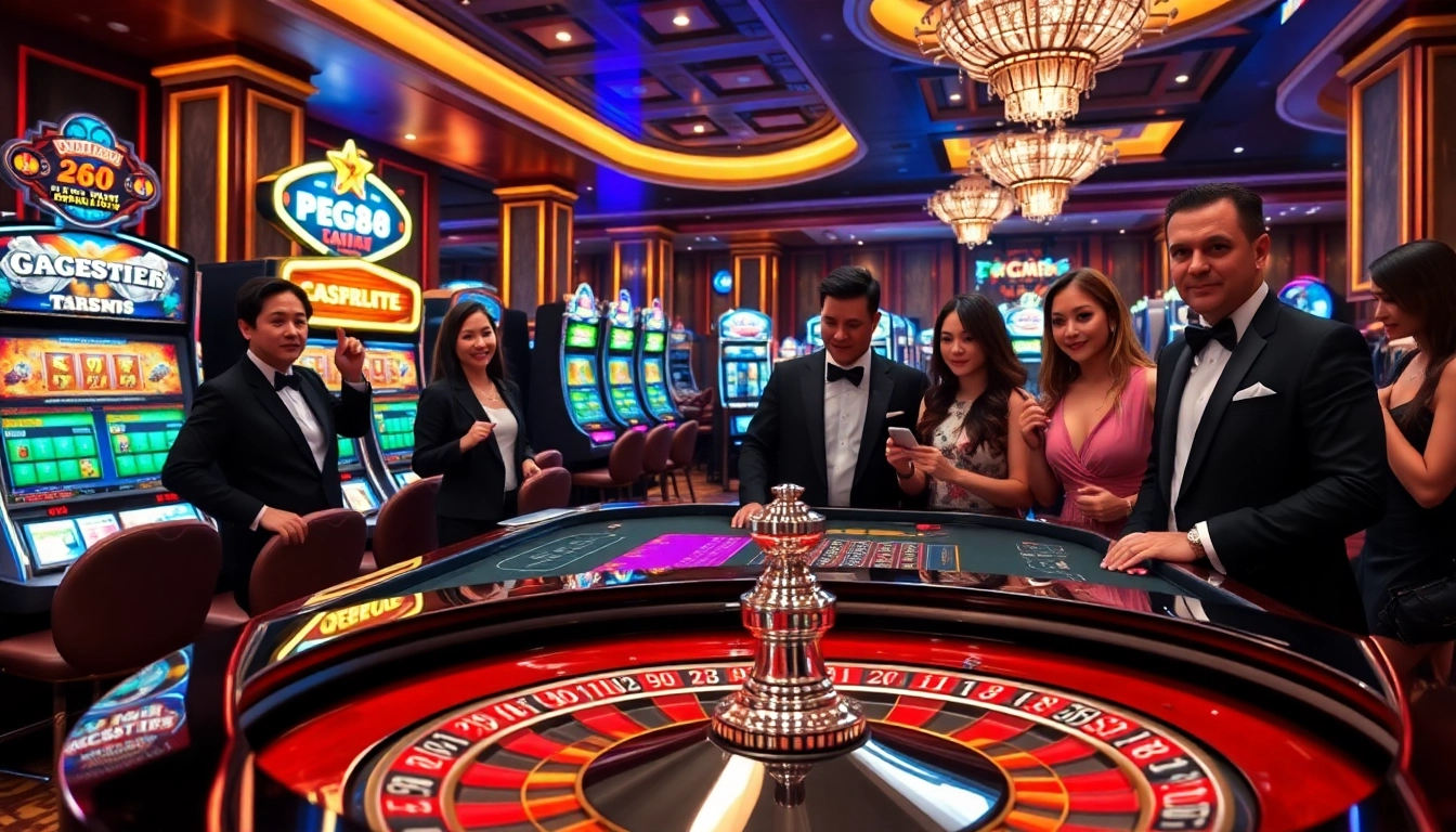 Experience the thrill of PG88 in a luxurious casino setting with roulette and slot machines.
