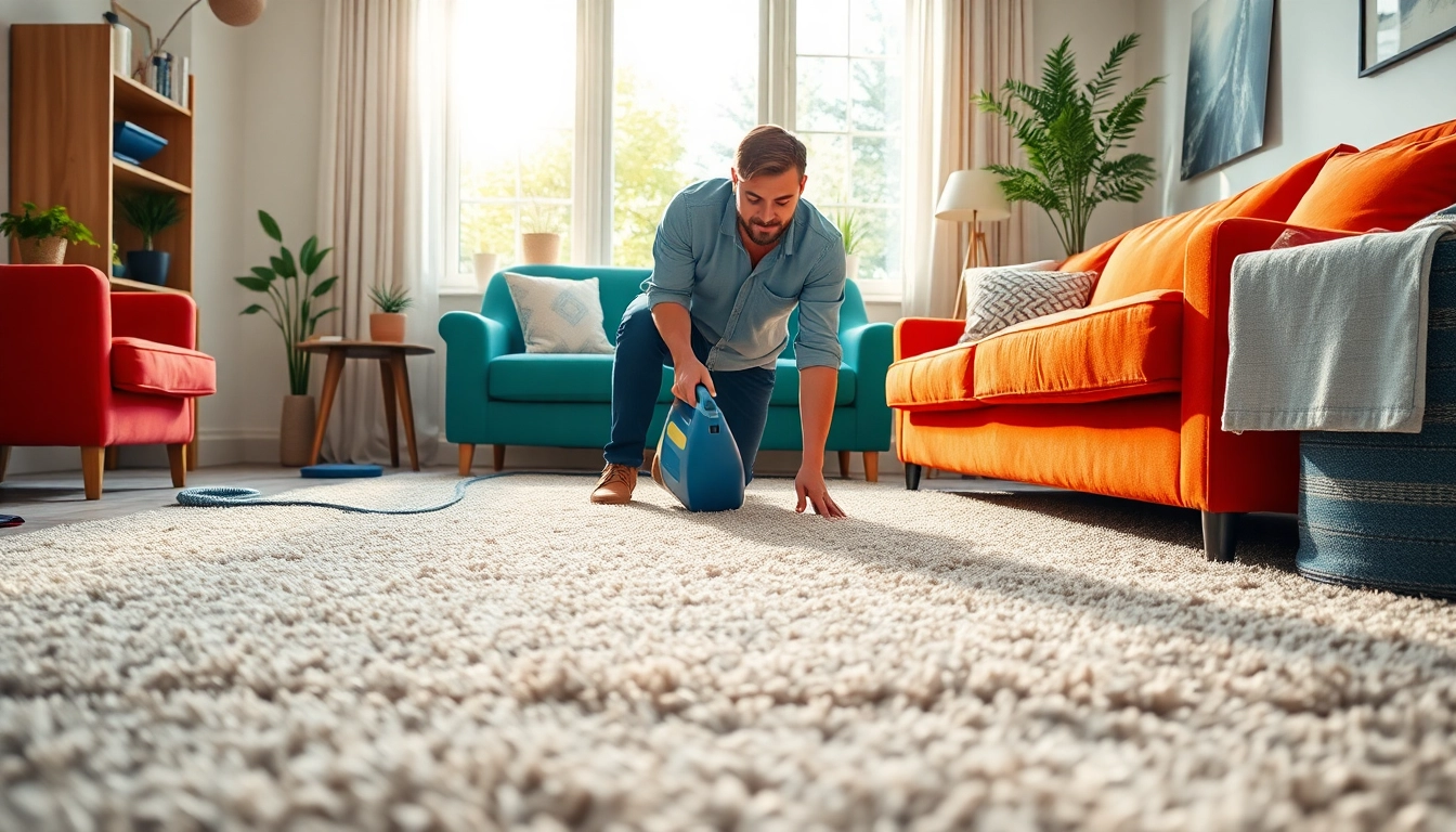 The best carpet cleaners near me demonstrating effective cleaning techniques in a bright home.