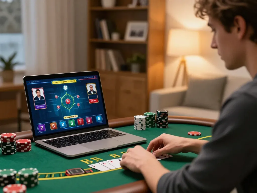 Engaged in strategic online blackjack gameplay at home, exploring man club options for winning
