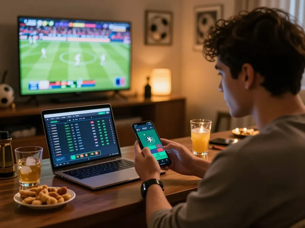 Engaging in online sports betting through a smartphone app with kèo nhà cái displayed clearly on screen.