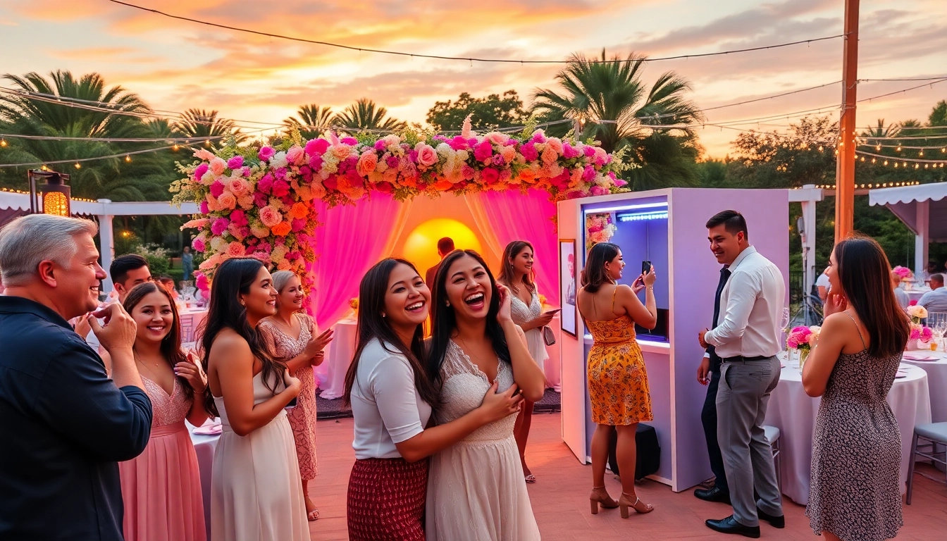 Engaging guests at a photo booth rental during a joyful wedding celebration.