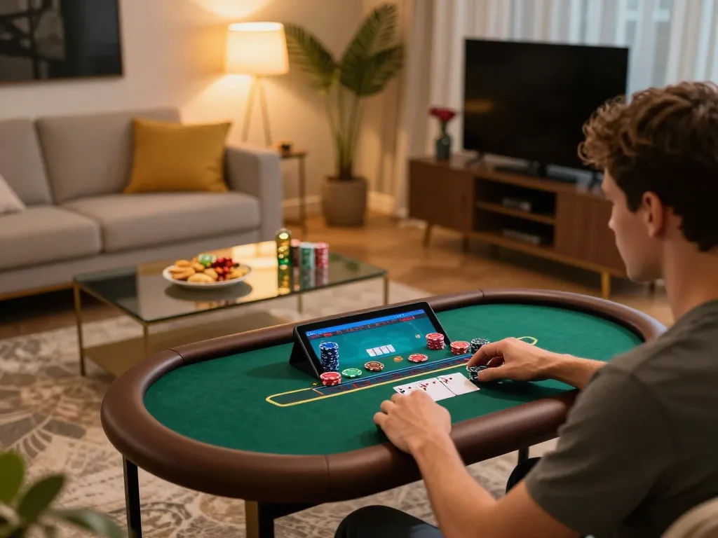 Player enjoying live blackjack at LUCKY88 online casino in a relaxed home setting