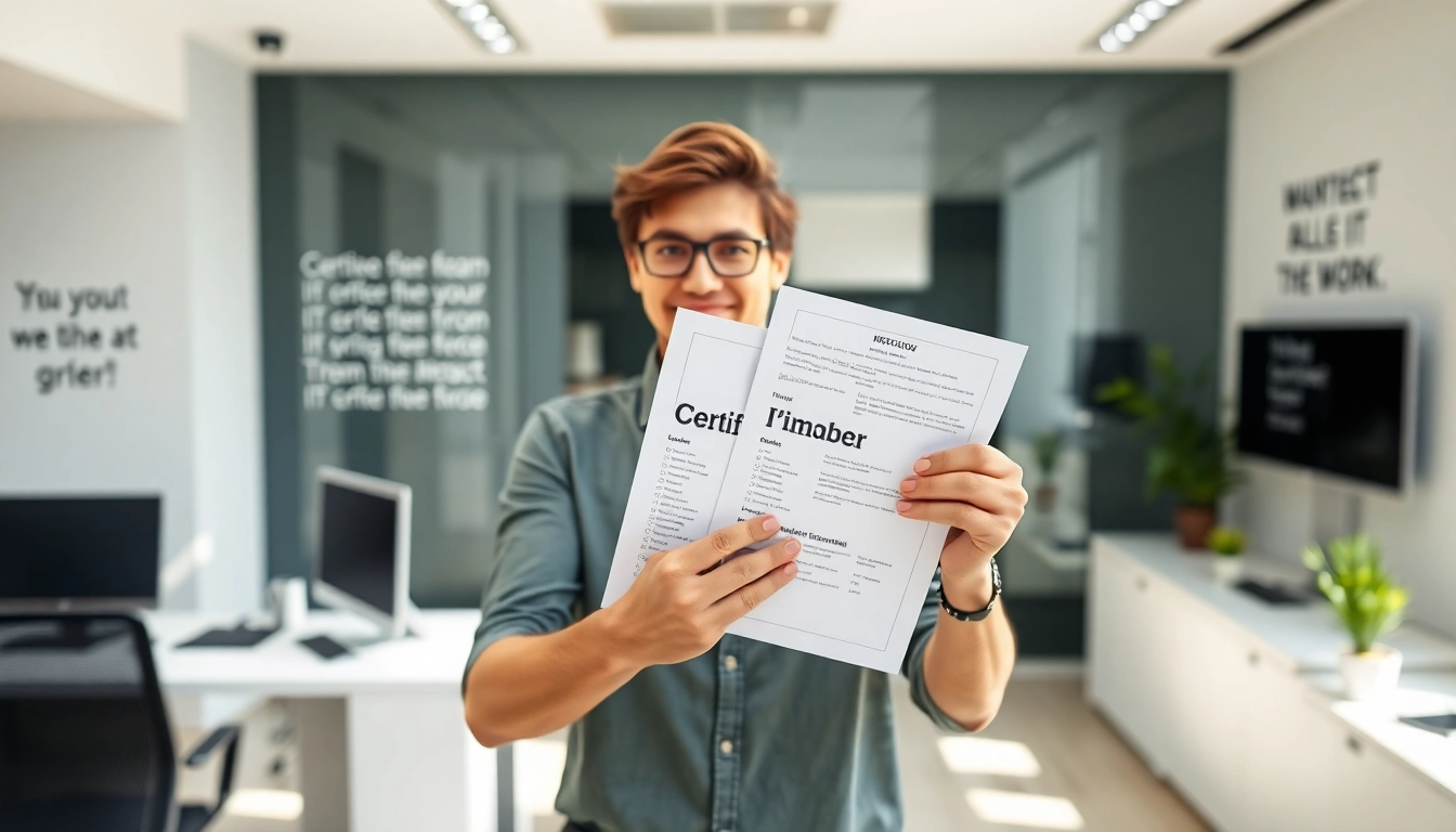 Achieve IT certifications without studying displayed by a confident person in a professional setting.