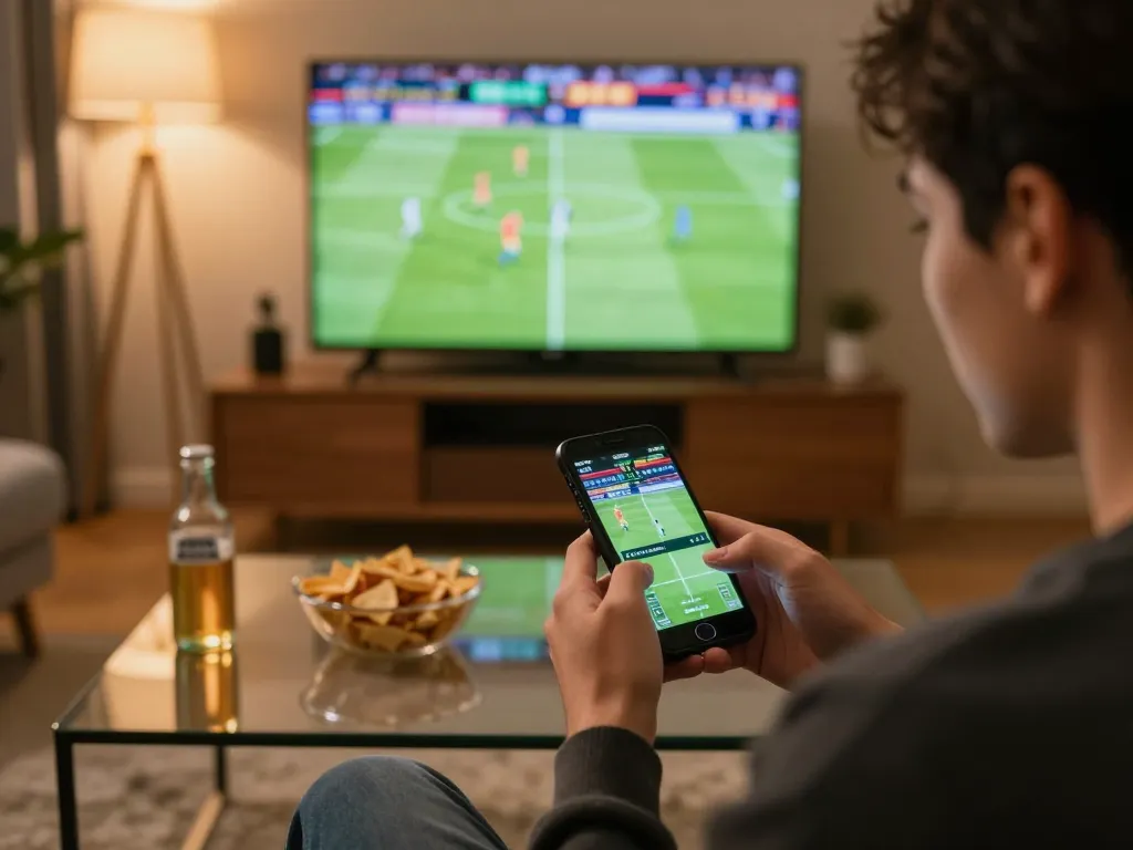 Engaging sports betting moment with CAKHIATV user placing live bets on smartphone.