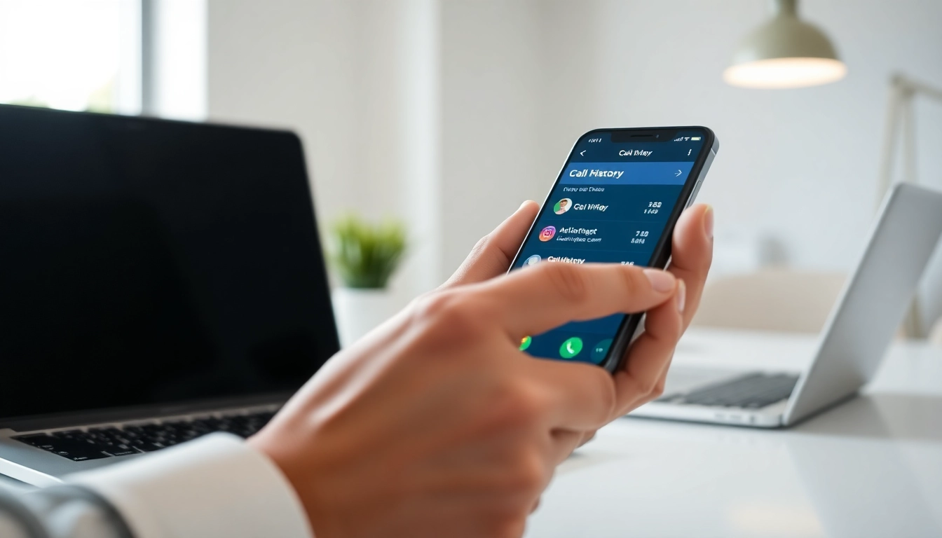 Utilize call history checker on a smartphone in a bright office setting.