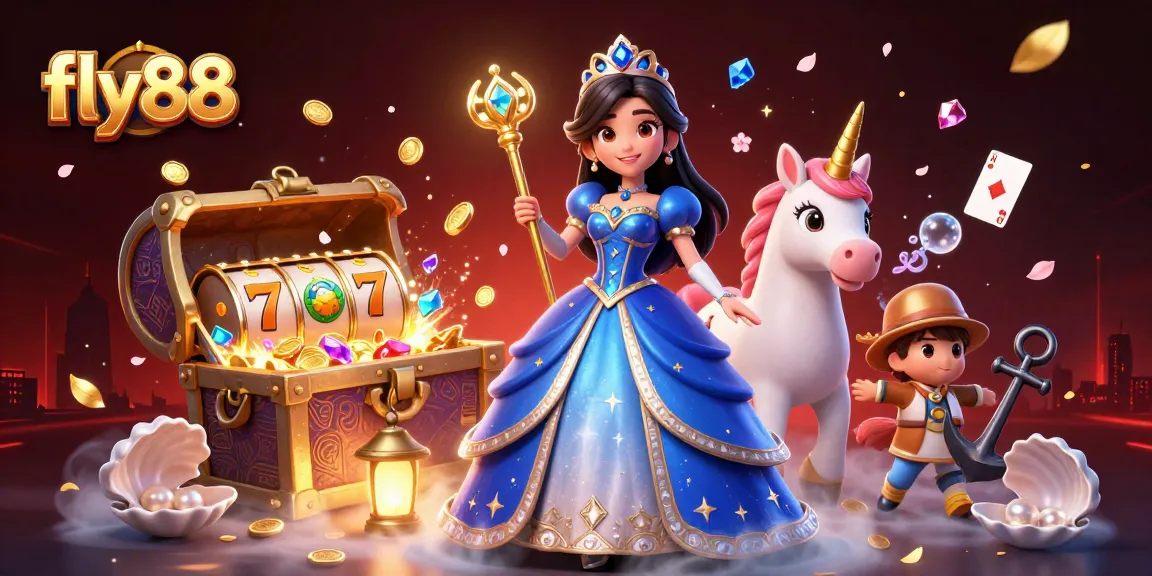 Experience thrilling gameplay with fly88's vibrant slot reels and enchanting characters.