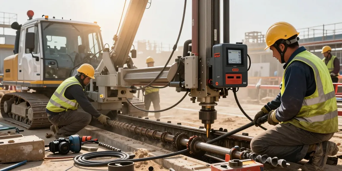 Precision drilling with digitrak sonde transmitter in use at busy construction site.