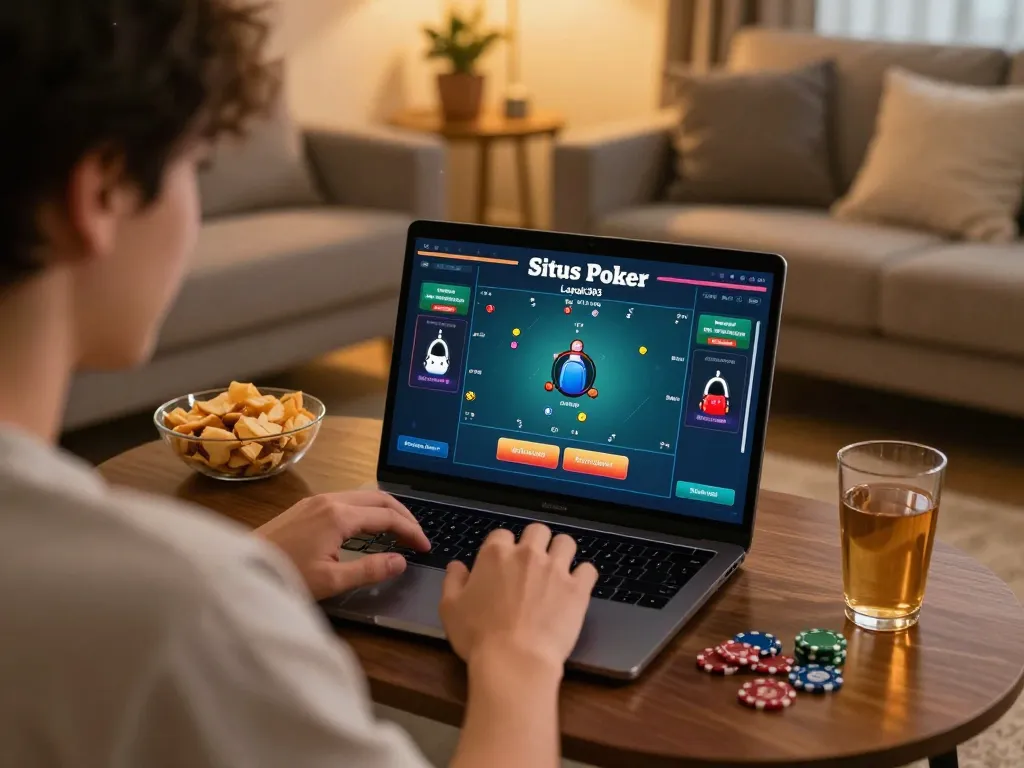 Situs Poker Lapak303 highlighting an intense online poker game, showcasing gameplay and betting options.