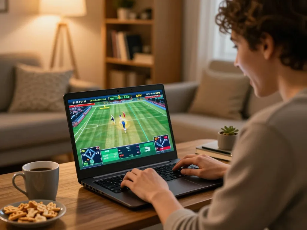 Xoilac TV offering live sports betting excitement in a cozy home setting with engaging gameplay.