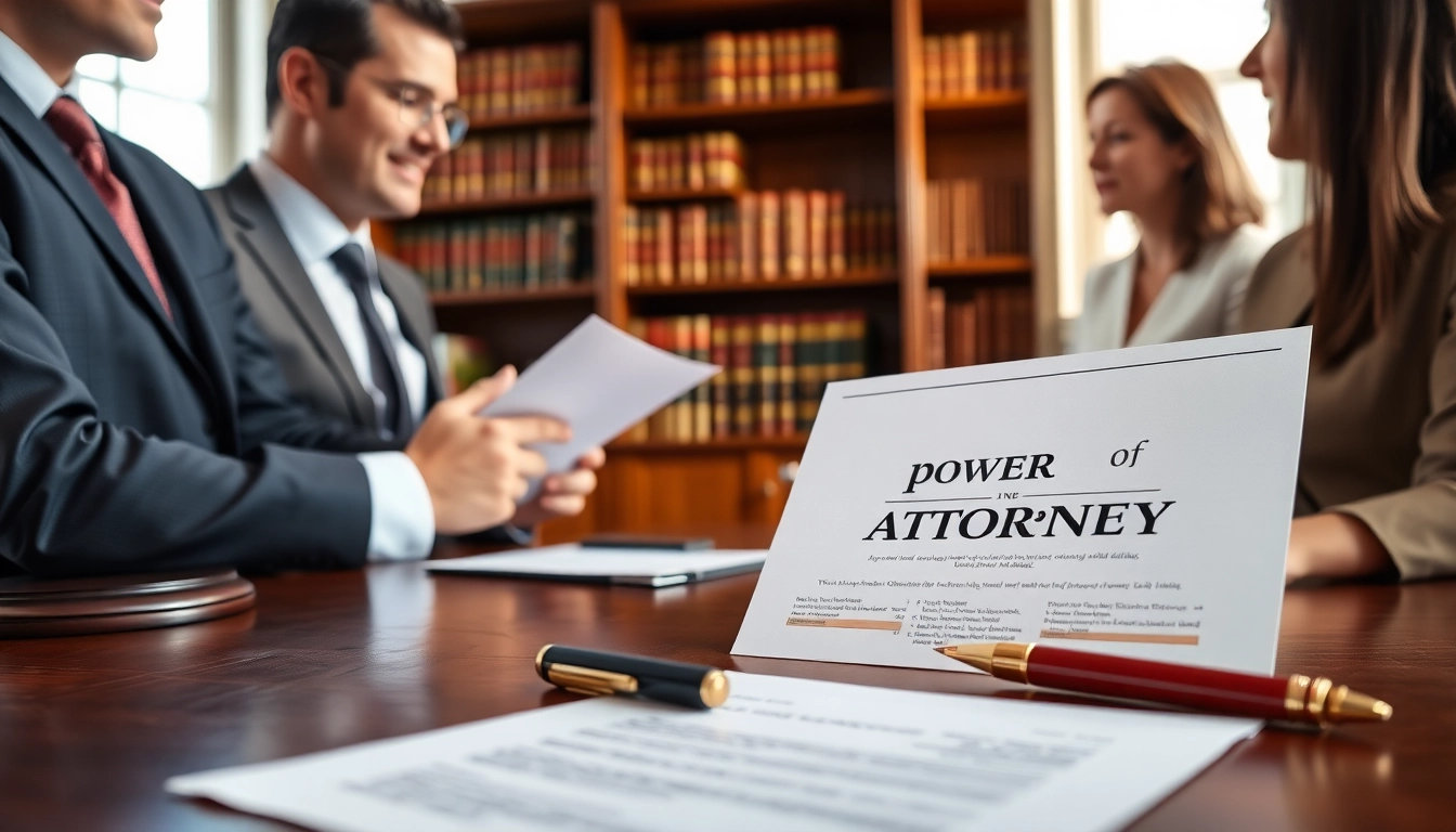 Signing a Power of Attorney document with a lawyer in a professional office.