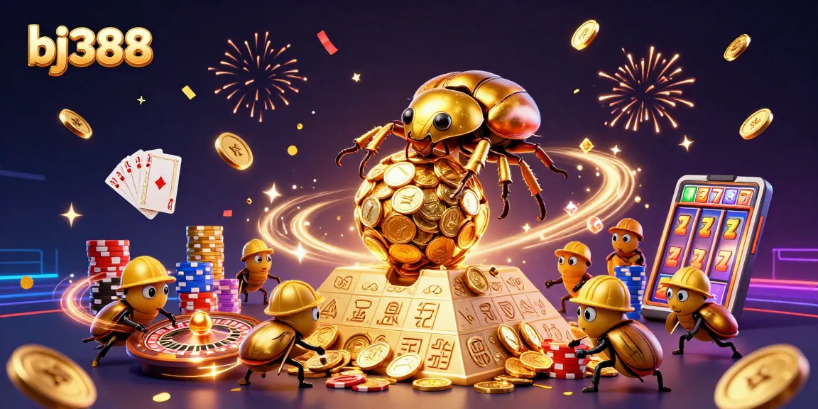Engage with bj388's top online casino experience featuring golden coins and vibrant gaming elements.
